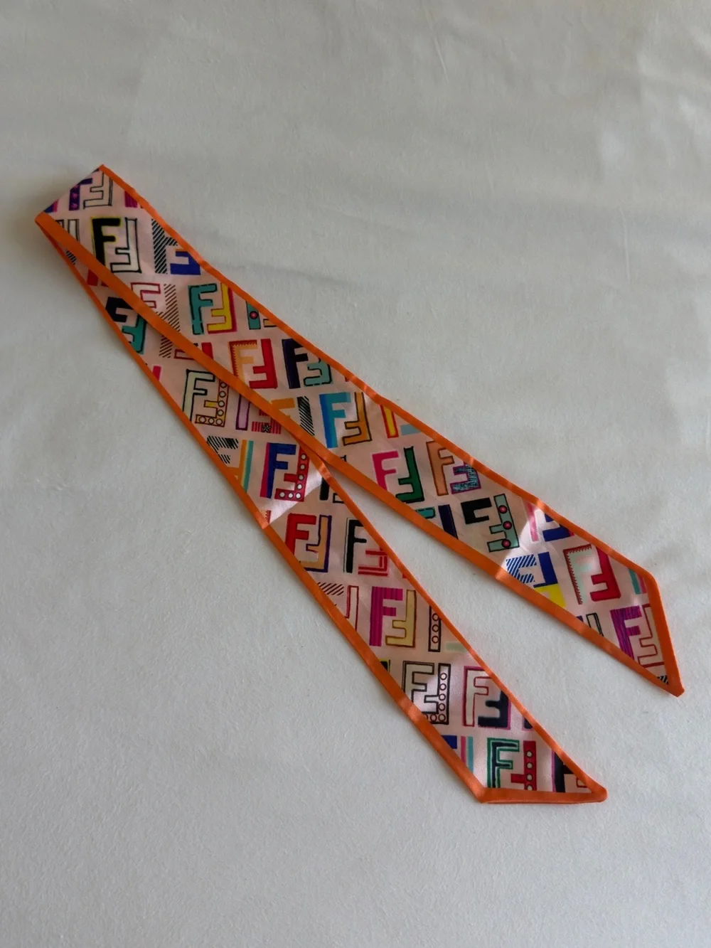 Silk Skinny Scarf in Orange Multicolor Print